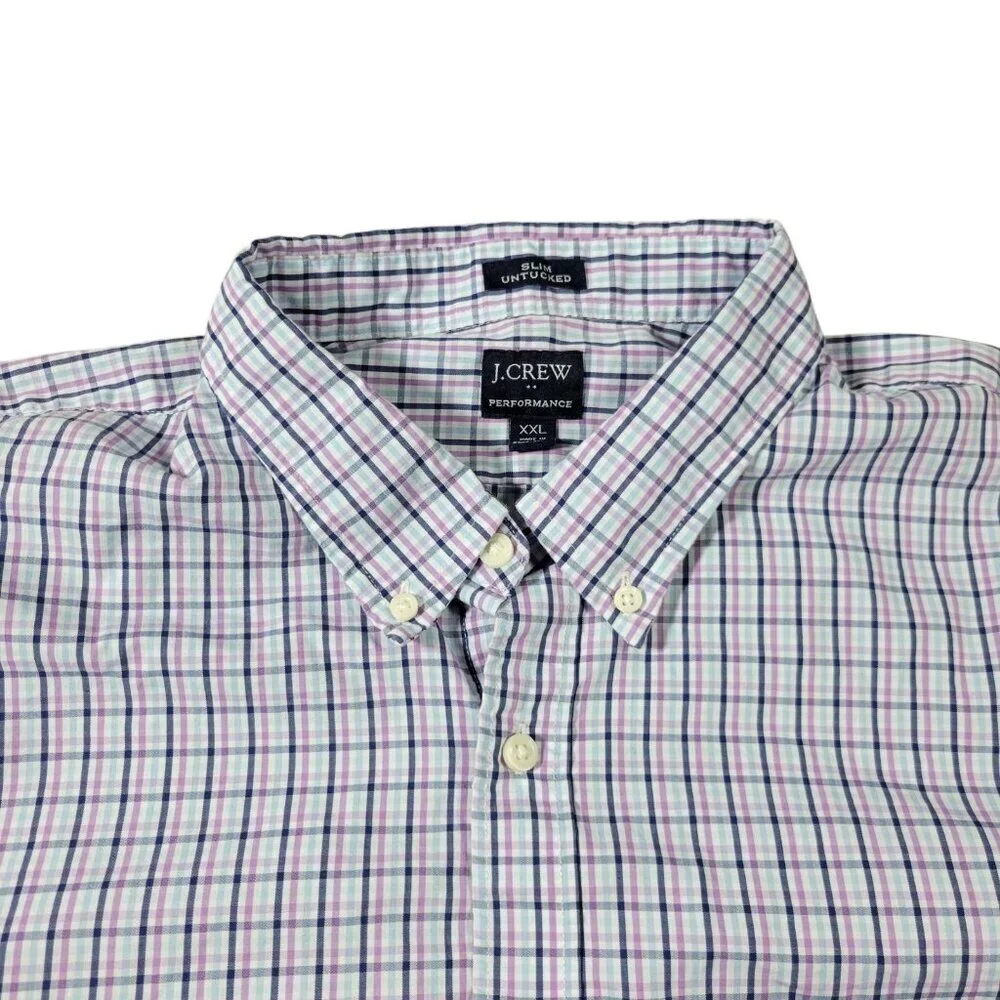 J. Crew Shirt Mens 2XL Plaid Performance Slim Fit Untucked Button Down Colorful